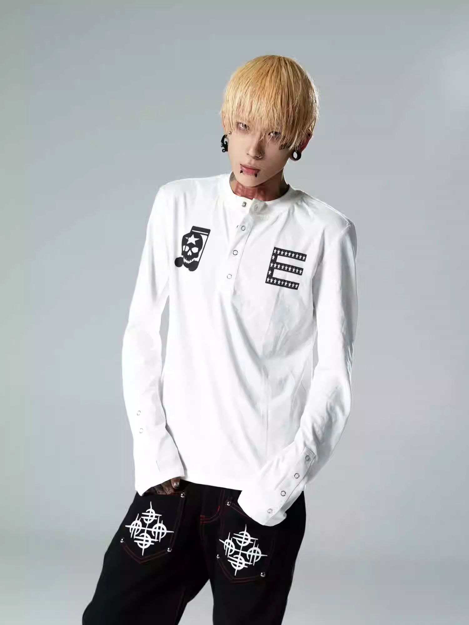 Skull Graphic Henley Long Sleeve Shirt