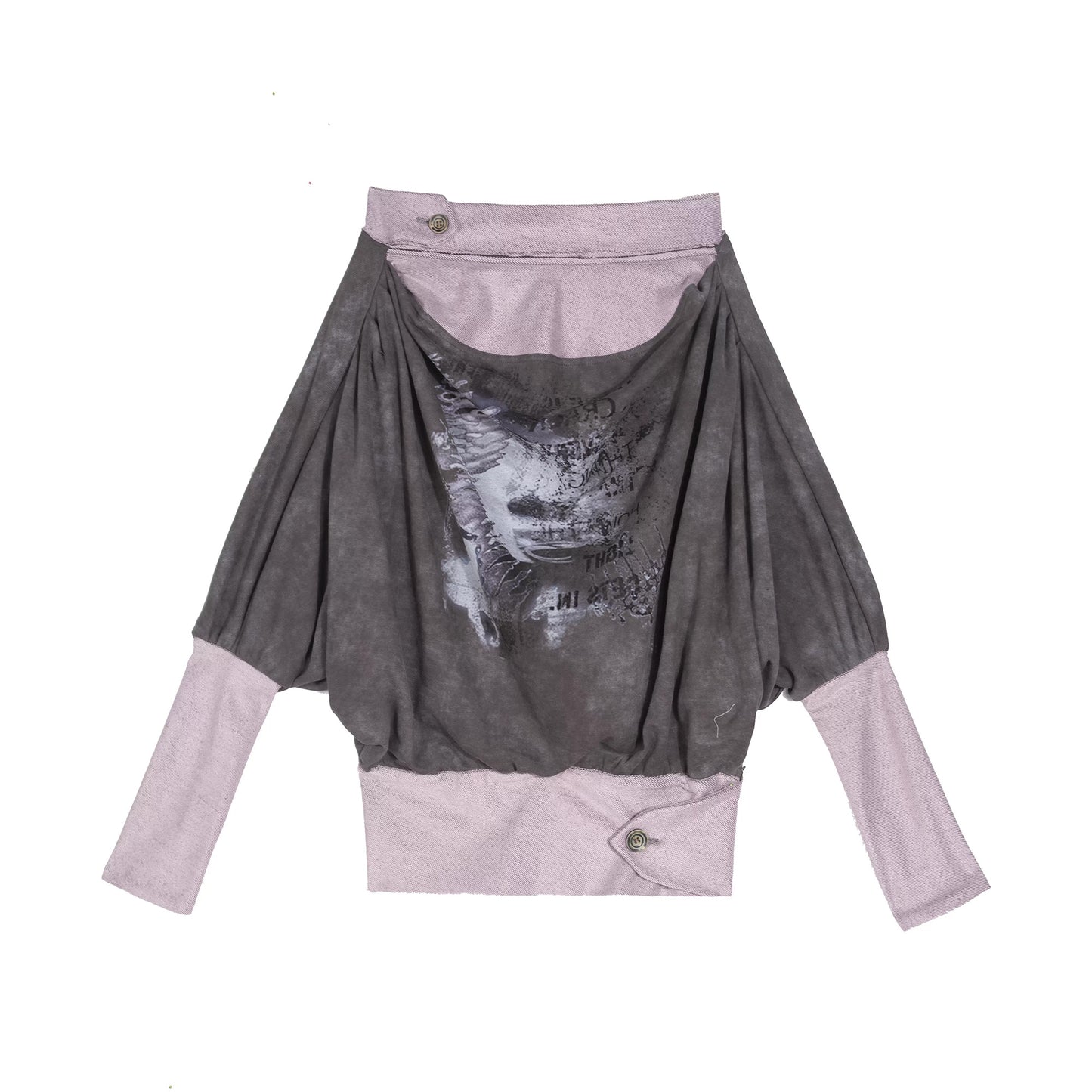 Layered-Look Loose Batwing Sleeve Graphic Bardot Top