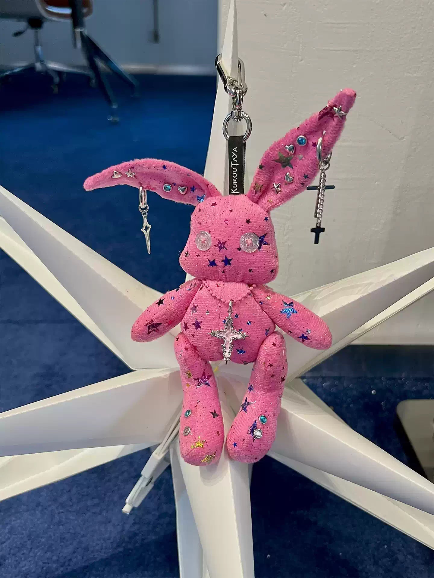 Neon Studded Bunny Plush Designer Toy Bag Charm