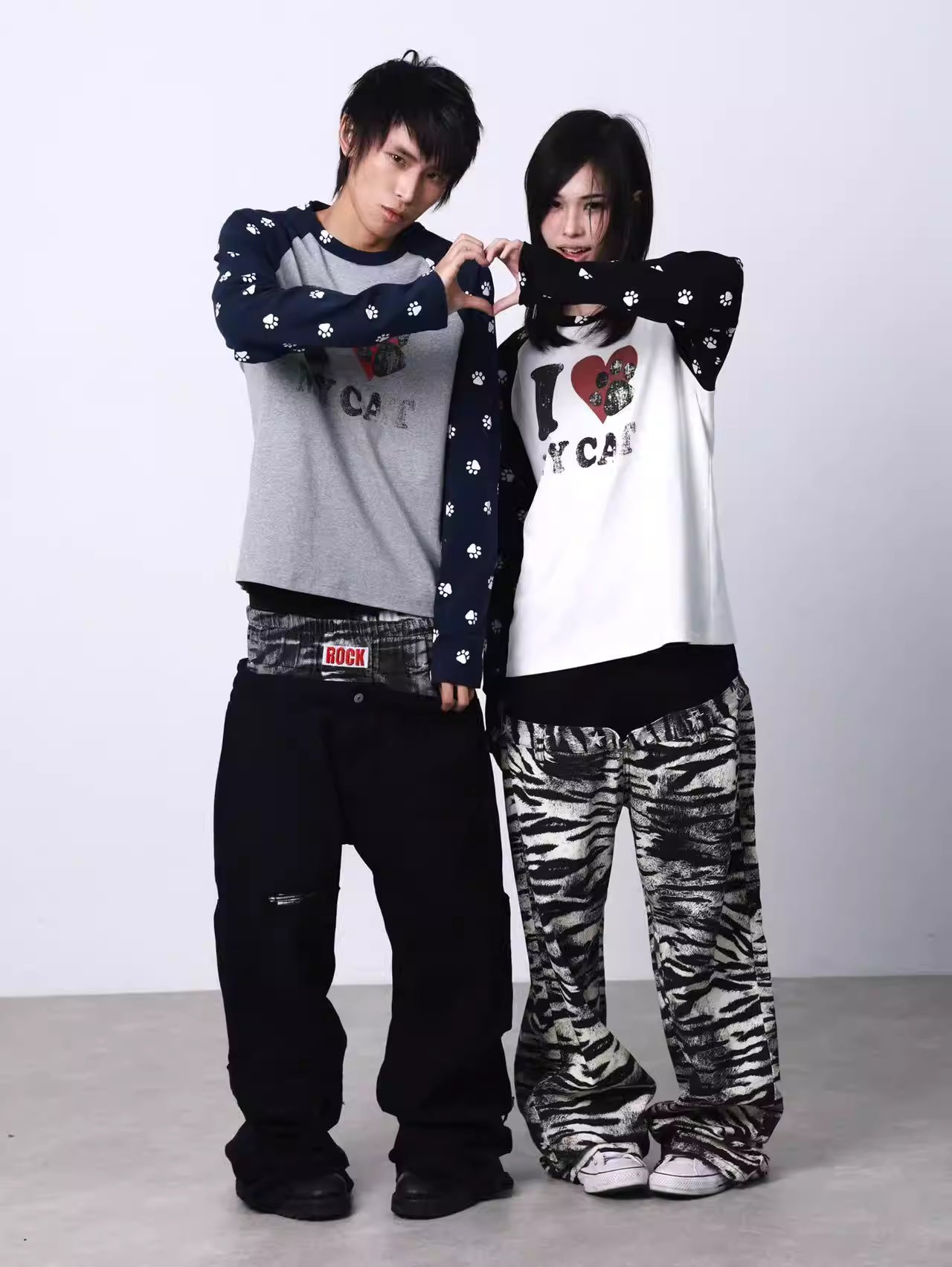 I LOVE MY CAT Contrast Panel Crewneck Long Sleeve Top