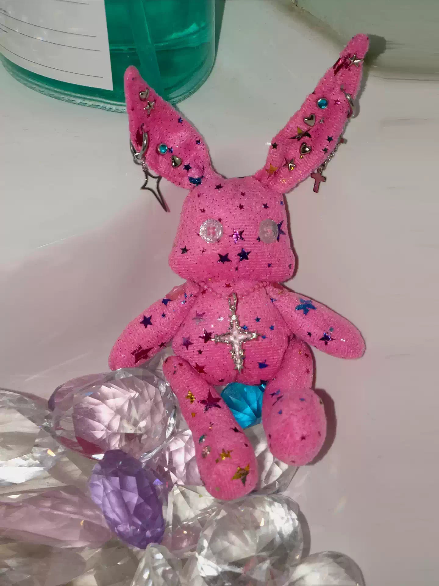 Neon Studded Bunny Plush Designer Toy Bag Charm