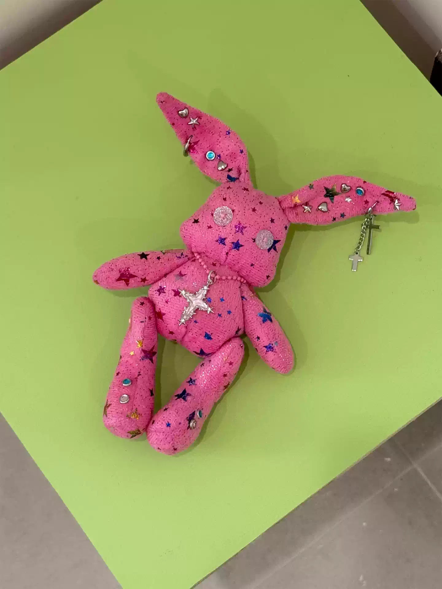 Neon Studded Bunny Plush Designer Toy Bag Charm