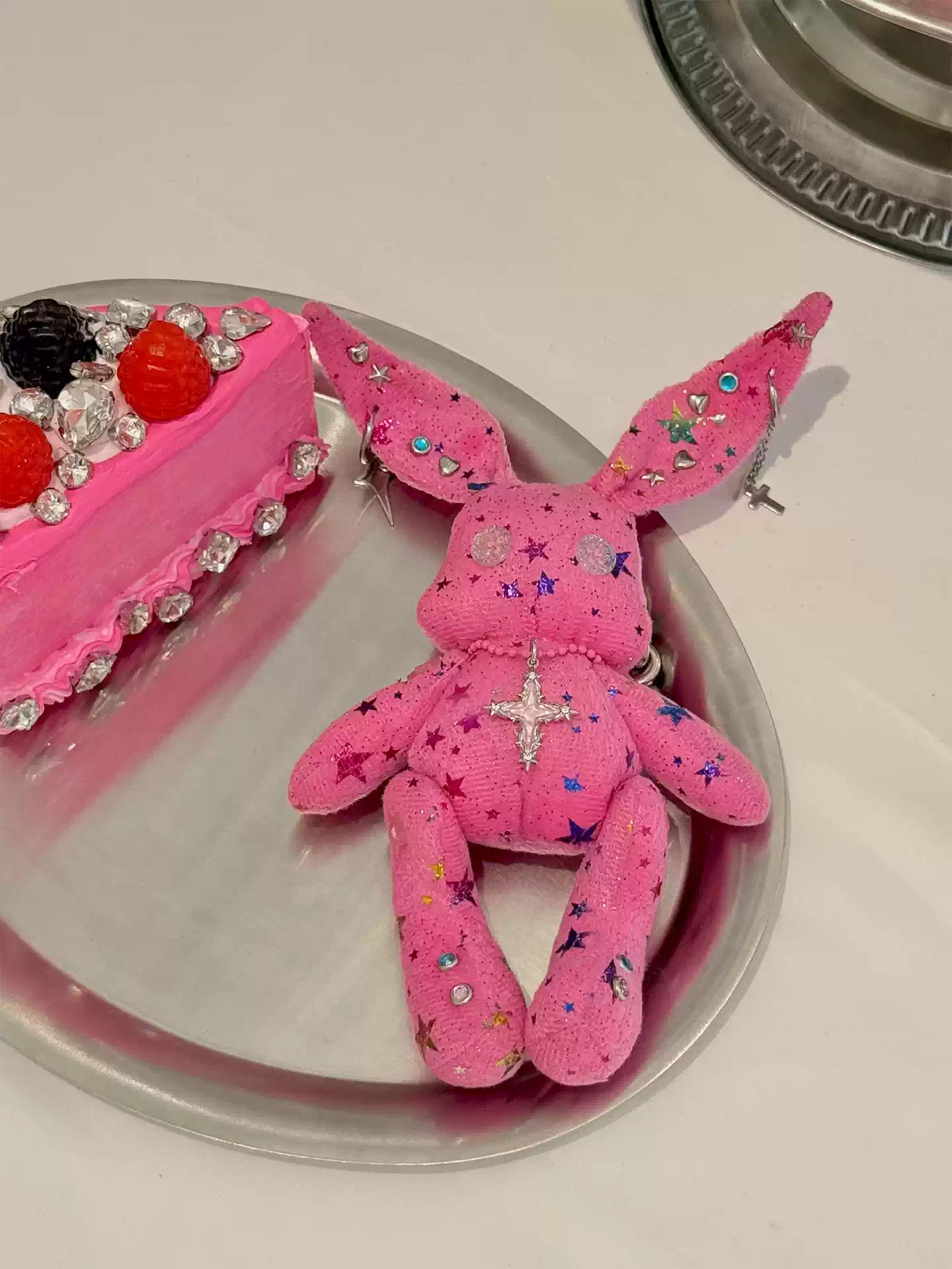 Neon Studded Bunny Plush Designer Toy Bag Charm