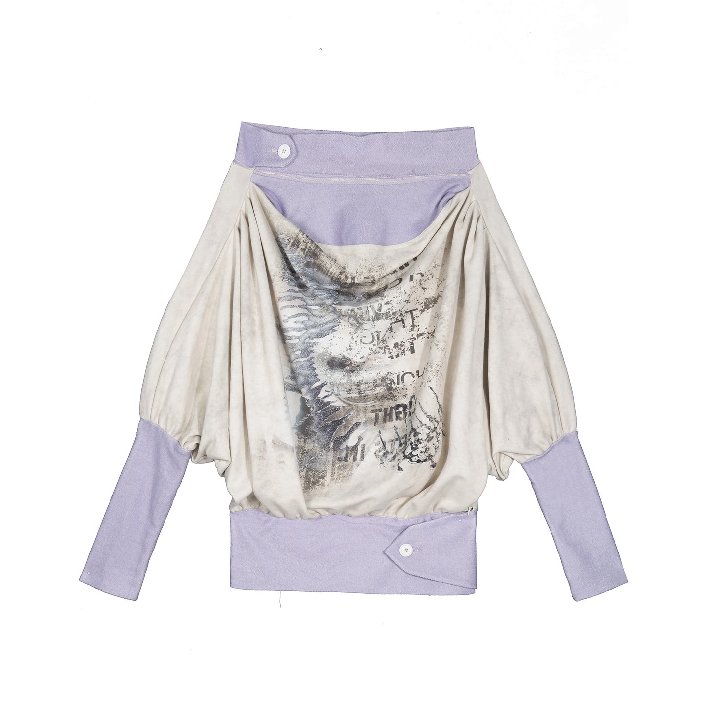 Layered-Look Loose Batwing Sleeve Graphic Bardot Top