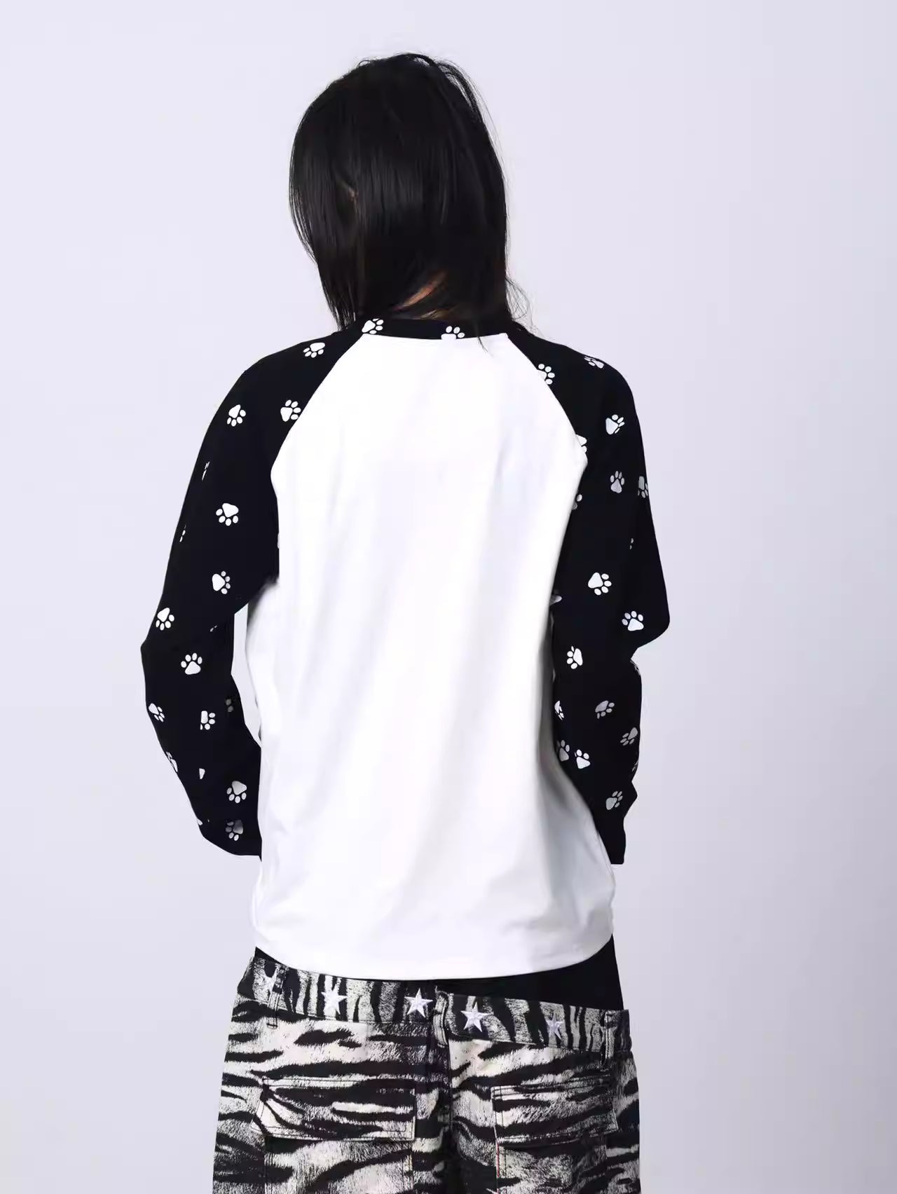 I LOVE MY CAT Contrast Panel Crewneck Long Sleeve Top