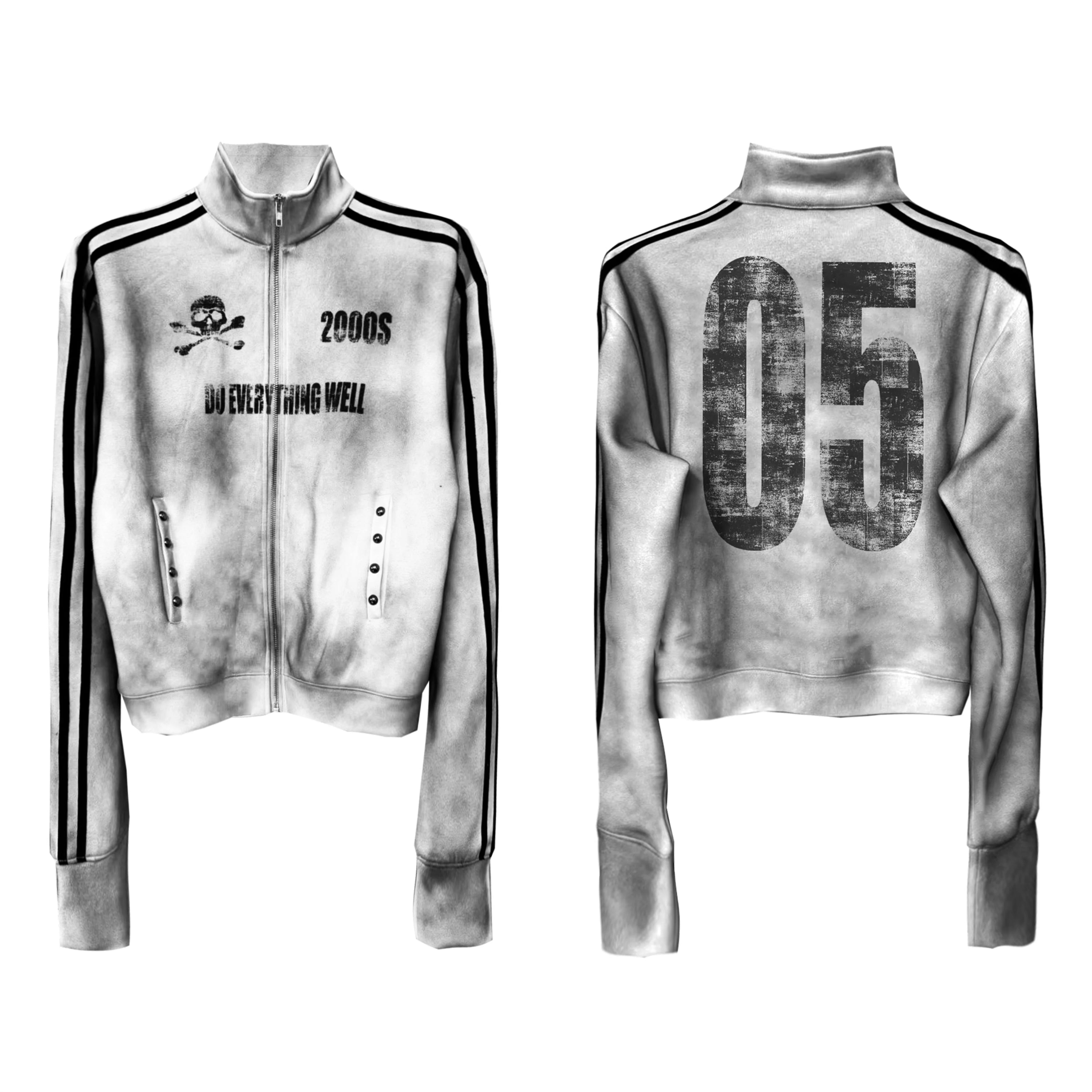 Washed Distressed Skull Streetwear Stand Collar Jacket