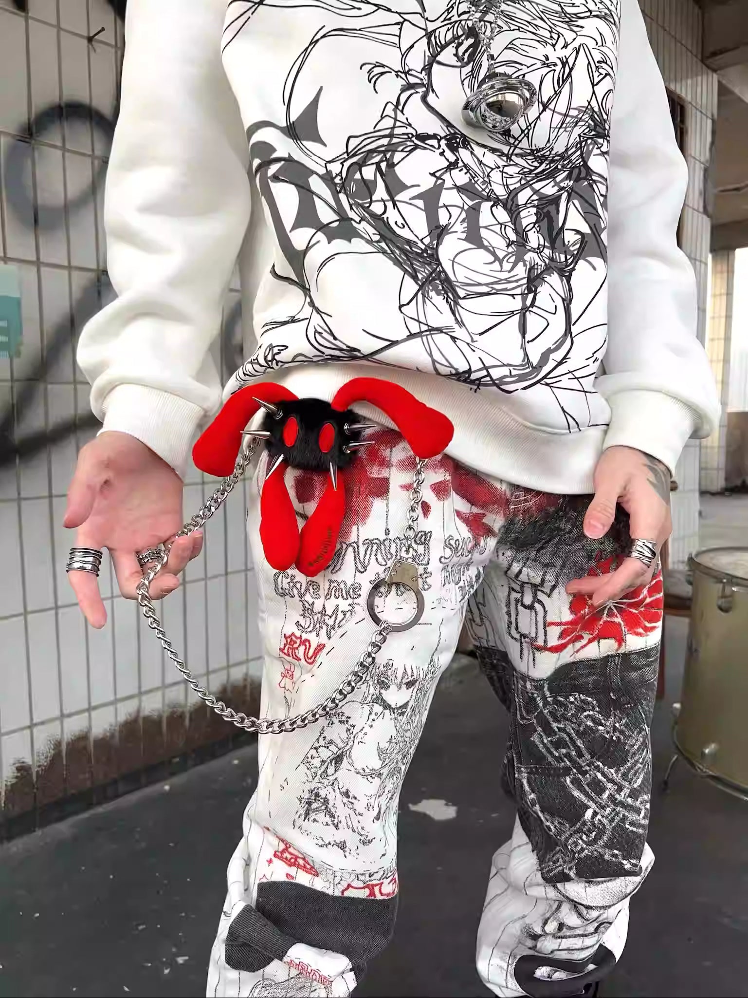 Anti Cony Four-Eared Punk Rabbit Keychain Plush Charm