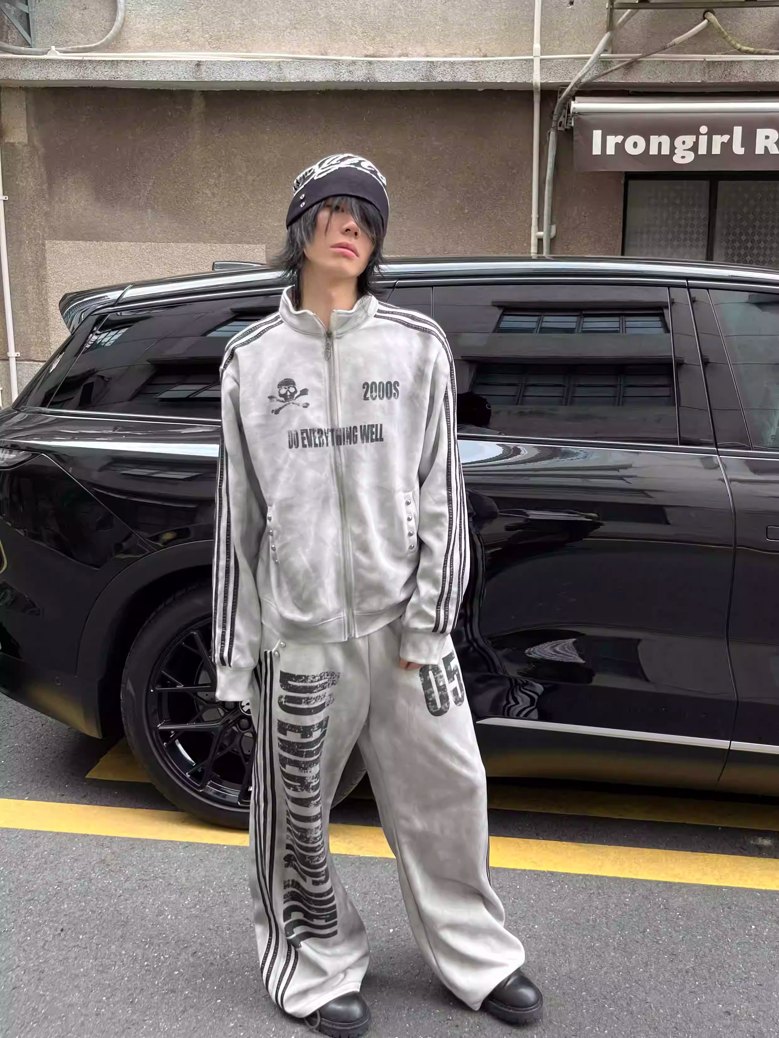 Washed Distressed Skull Streetwear Stand Collar Jacket