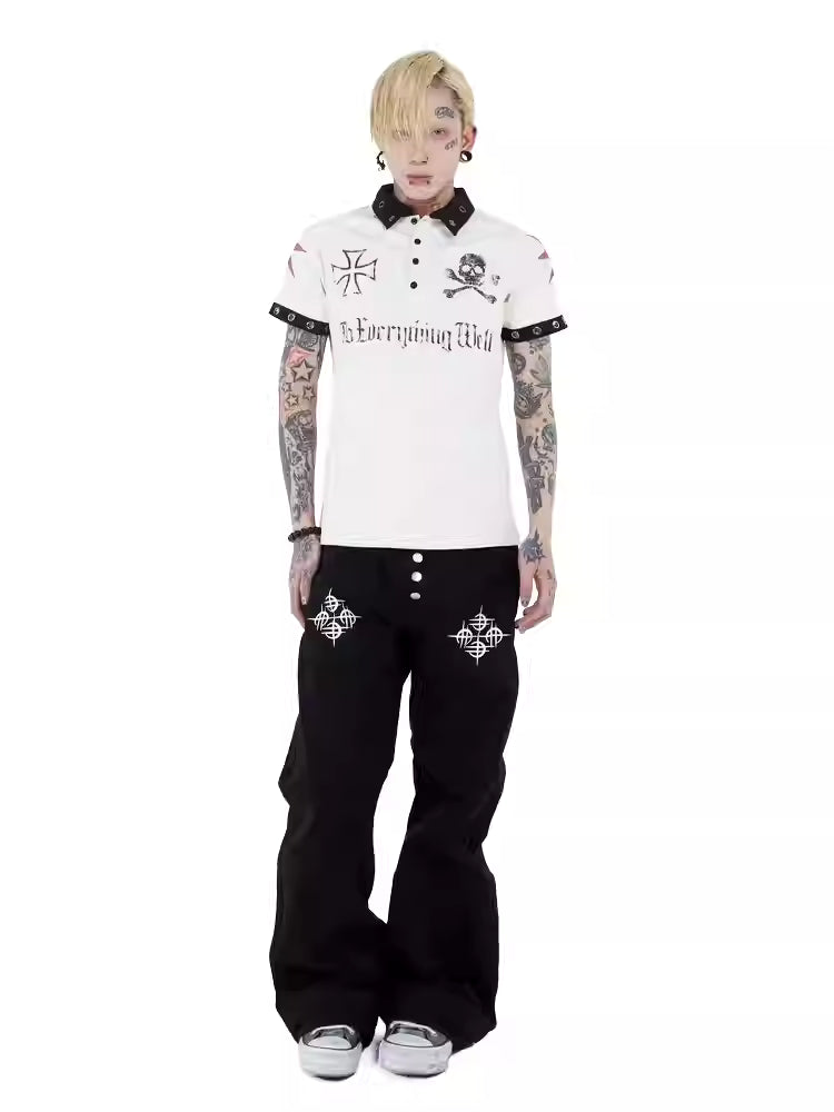 Skull Jersey Short Sleeve Polo Shirt