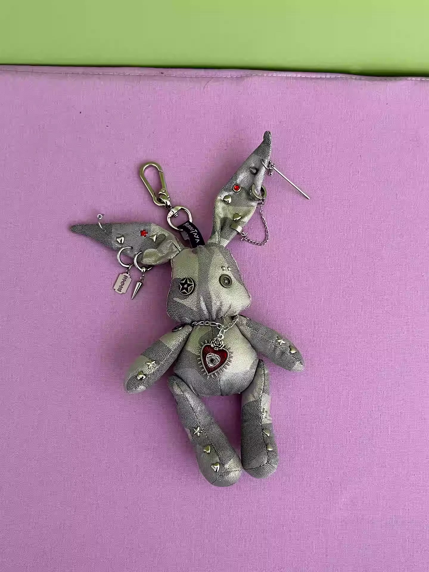 Neon Studded Bunny Plush Designer Toy Bag Charm