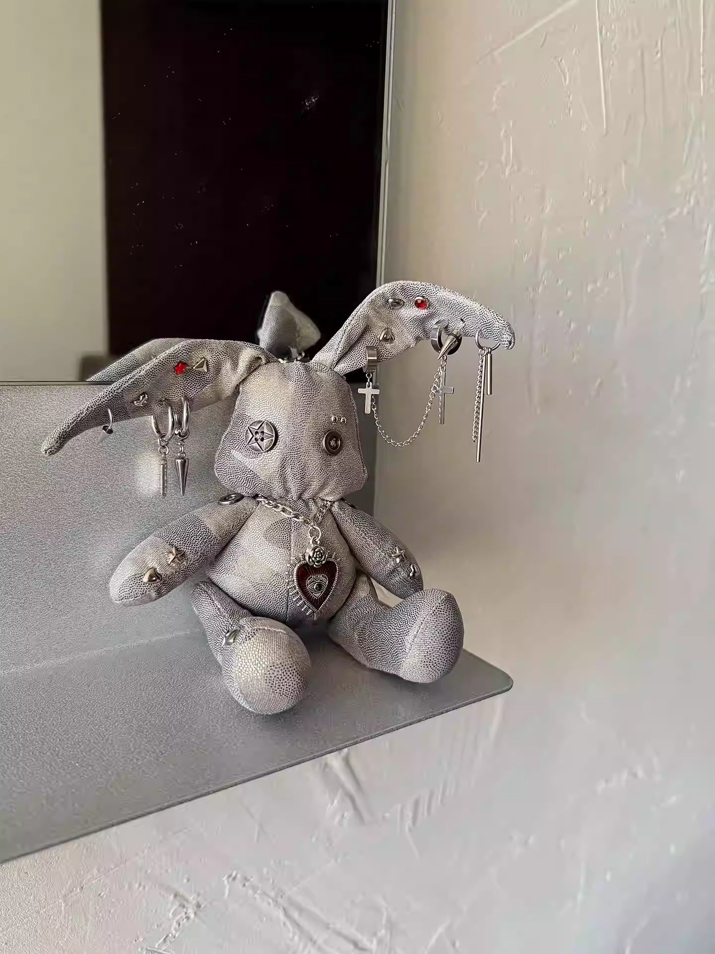 Neon Studded Bunny Plush Designer Toy Bag Charm