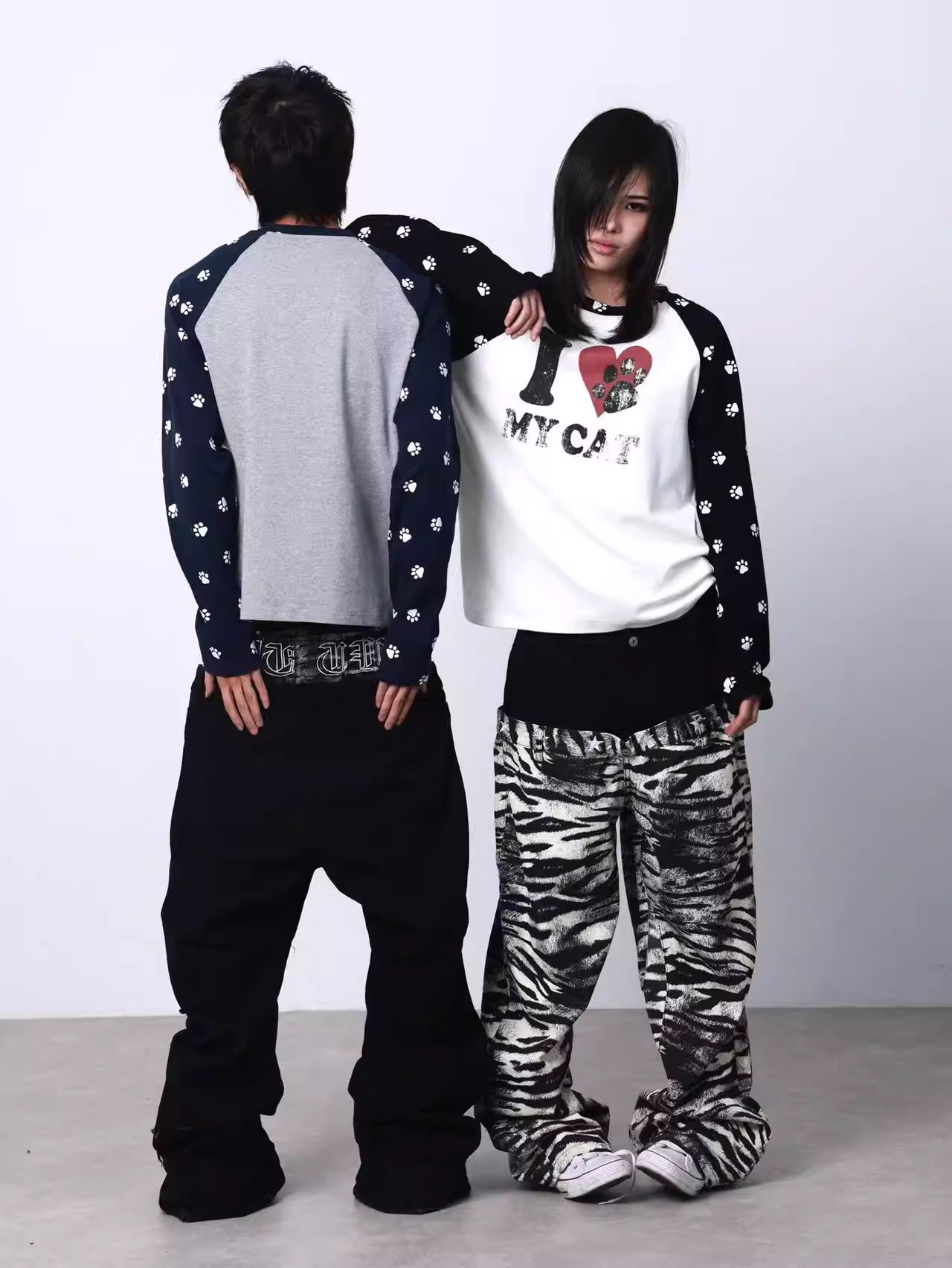 I LOVE MY CAT Contrast Panel Crewneck Long Sleeve Top