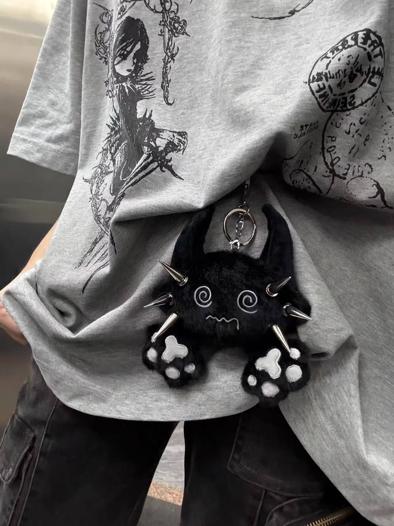 Devil Sleepy Cat Plush Keychain Bag Charm