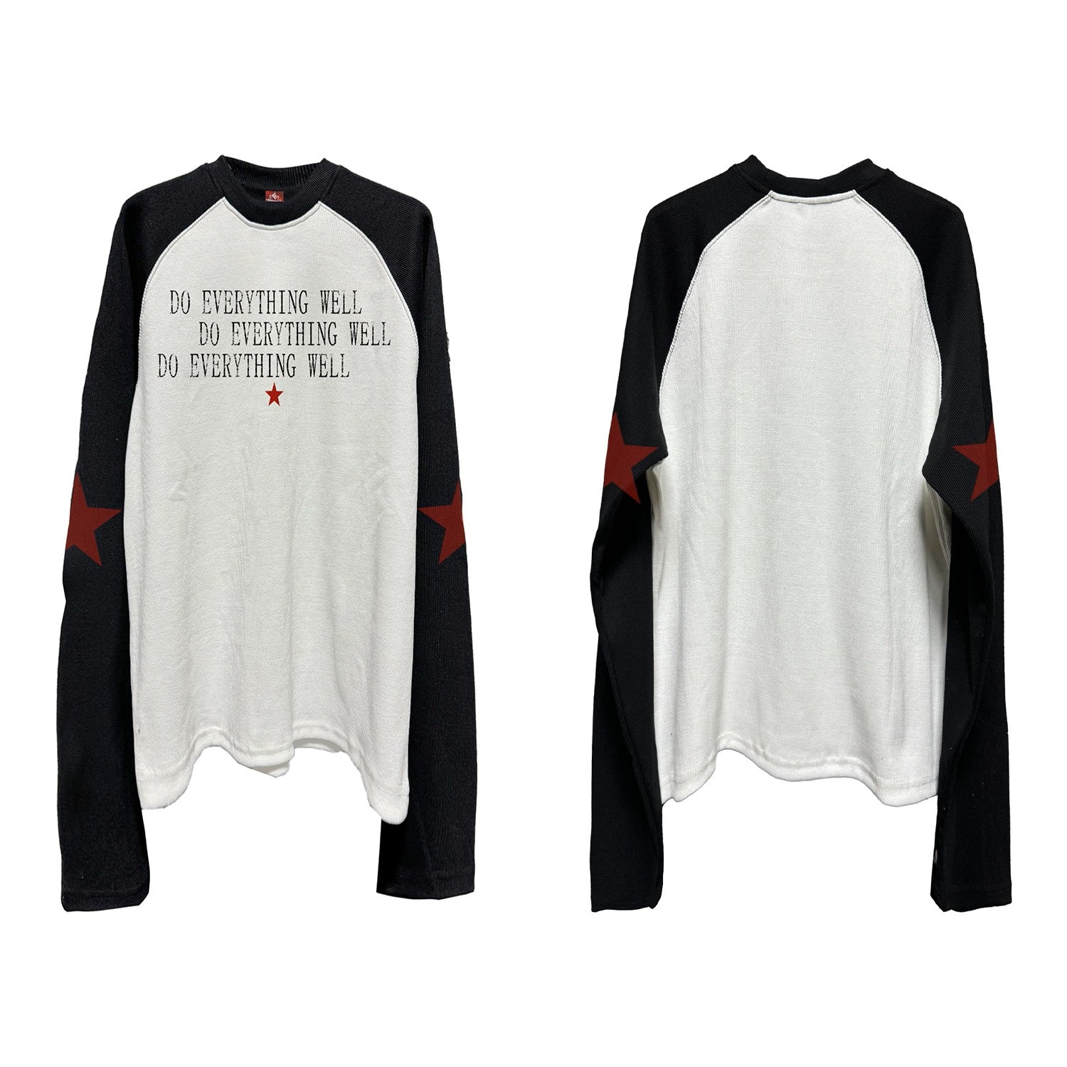 Red Star Slogan Ribbed Black & White Raglan Sleeve Top